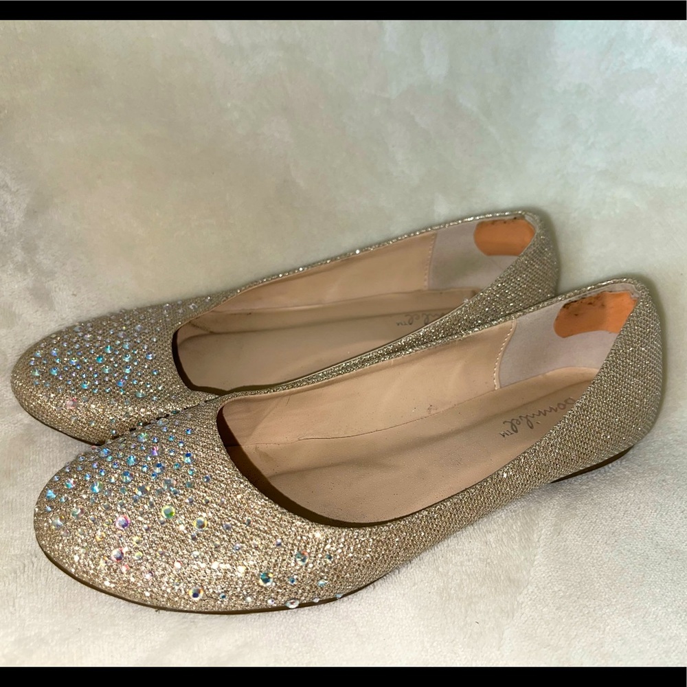 Bonnibel Gold Ballet Dress Flats - Bedazzled Glitter Rhinestone (Size 8.5)